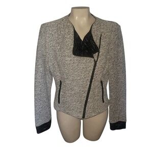 BNCI by Blanc Noir Women's Black White‎ Textured Moto Jacket SL designer luxury